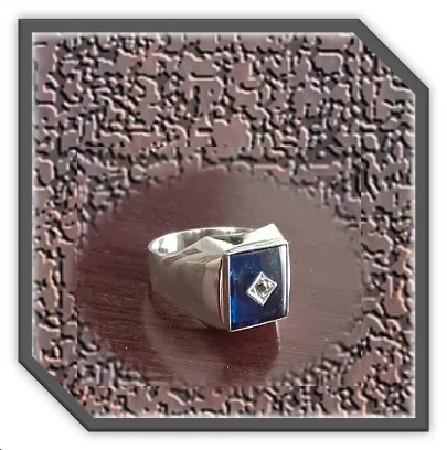 MR00250BB-Sterling Silver Synthetic Sapphire Men's Ring.