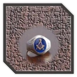 MR00250AW-Sterling Silver Synthetic Sapphire Masonic Men's Ring.