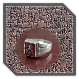 MR00250BE-Sterling Silver Synthetic Ruby Masonic Men's Ring.