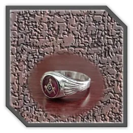 MR00250BF-Sterling Silver Synthetic Ruby Masonic Men's Ring.