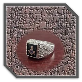 MR00250BG-Sterling Silver Onyx Masonic Men's Ring.