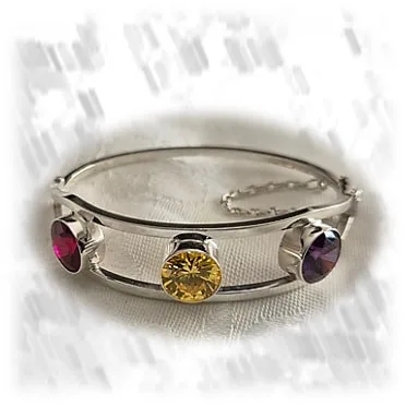 BA00600A-Sterling Silver Coloured Cubic Bangle.