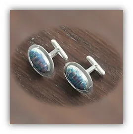 CL00300C-Sterling Silver Synthetic Opal Cufflinks.