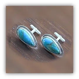 CL00600A-Sterling Silver Turquoise Cufflinks.