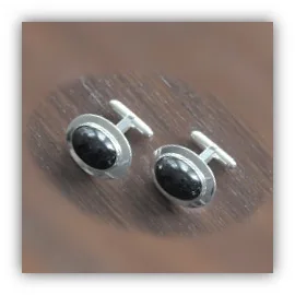 CL00300F-Sterling Silver Onyx Cufflinks.