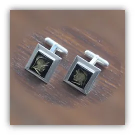 CL00350C-Sterling Silver Onyx Cufflinks.