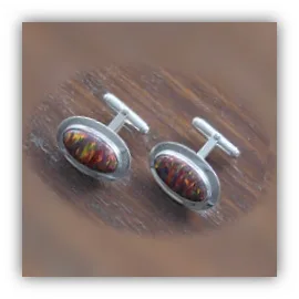 CL00300D-Sterling Silver Synthetic Opal Cufflinks.